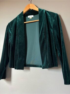 Calvin Klein Emerald Green Velvet Collar Open Jacket